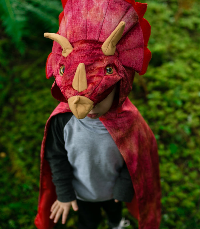 Red Triceratops Hooded Cape | Size 4-5yrs